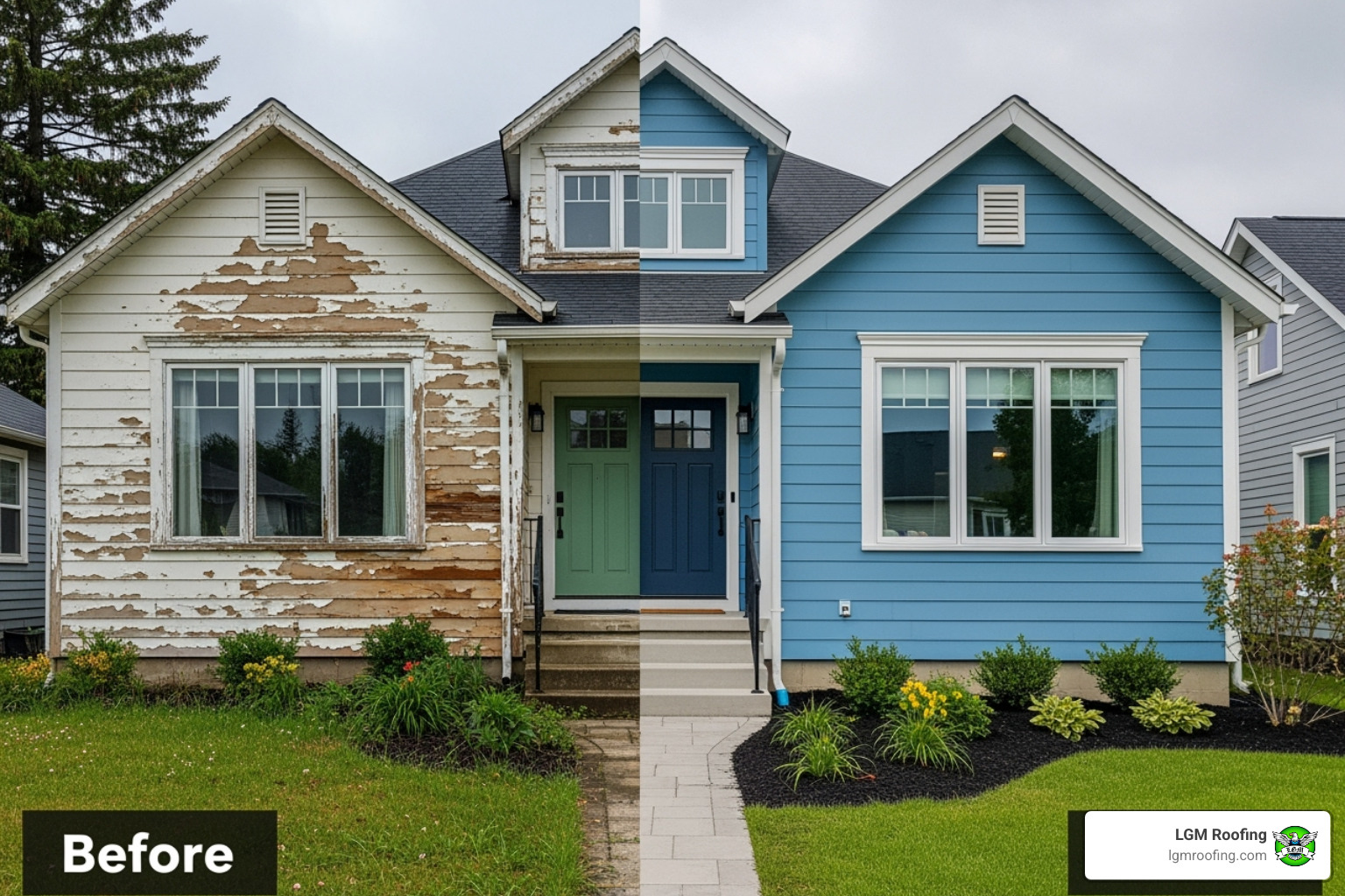 home showing a before and after siding change, illustrating a dramatic aesthetic improvement - siding installation in bloomfield nj home showing a before and after siding change, illustrating a dramatic aesthetic improvement - siding installation in bloomfield nj