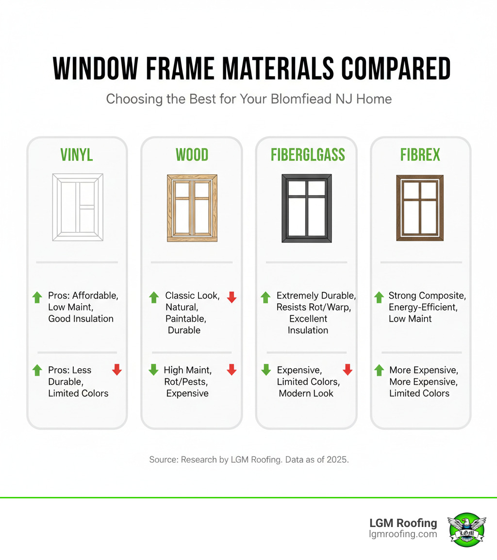 infographic comparing window frame materials - best window company in bloomfield nj infographic 