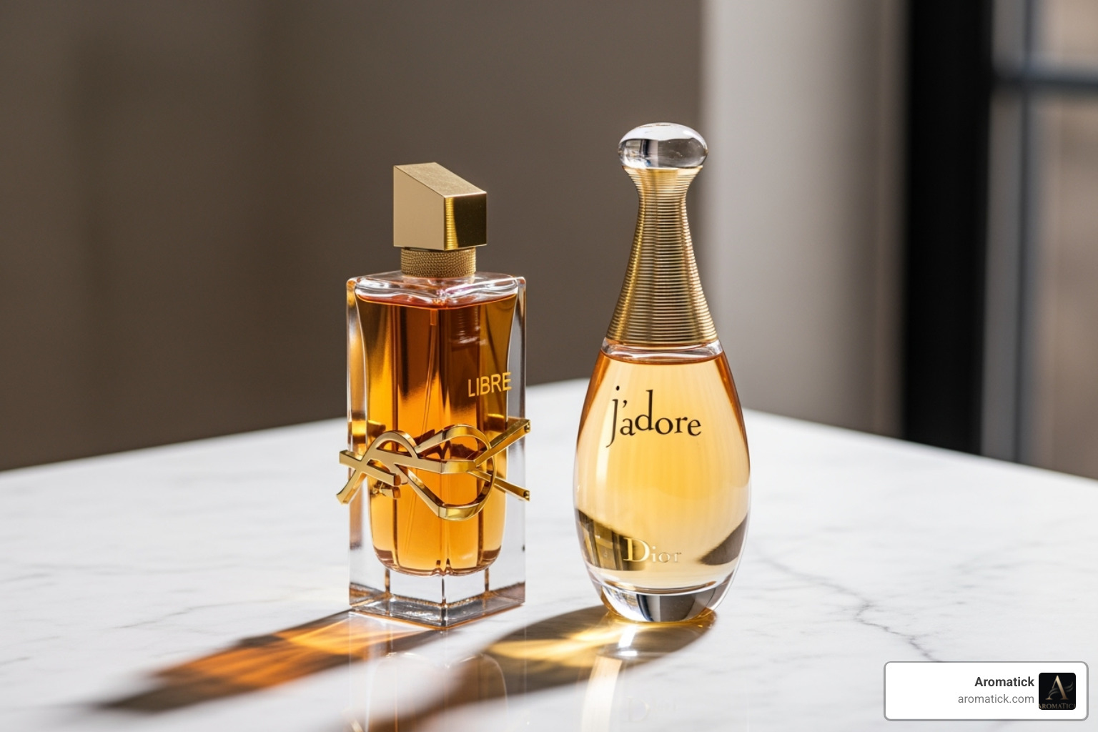 YSL Libre and another trending designer bottle side-by-side - popular designer perfumes