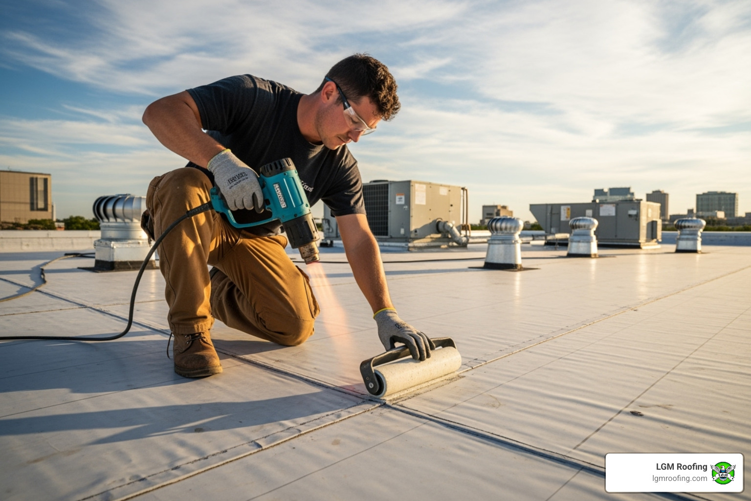 roofer heat-welding TPO seam - commercial roof repair in bloomfield nj roofer heat-welding TPO seam - commercial roof repair in bloomfield nj
