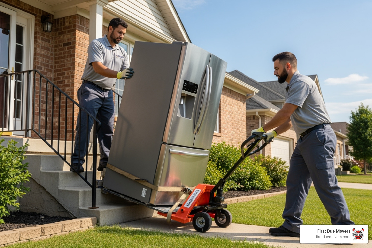 First Due Movers using specialized equipment like a dolly to move a large appliance - best rated furniture & large item moves in preston wa First Due Movers using specialized equipment like a dolly to move a large appliance - best rated furniture & large item moves in preston wa
