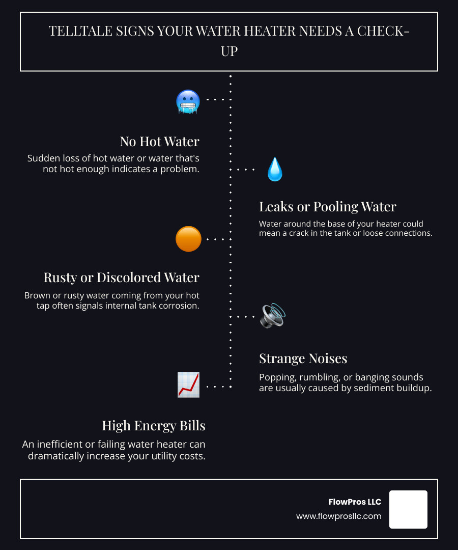 Infographic showing key factors when choosing a water heater service company in Clearwater, FL: verify license and insurance, check local reviews and ratings, confirm 24/7 emergency availability, ask about experience with your water heater type, request written estimates, and inquire about warranty coverage - local water heater installation and repair company in clearwater, fl infographic infographic-line-5-steps-dark