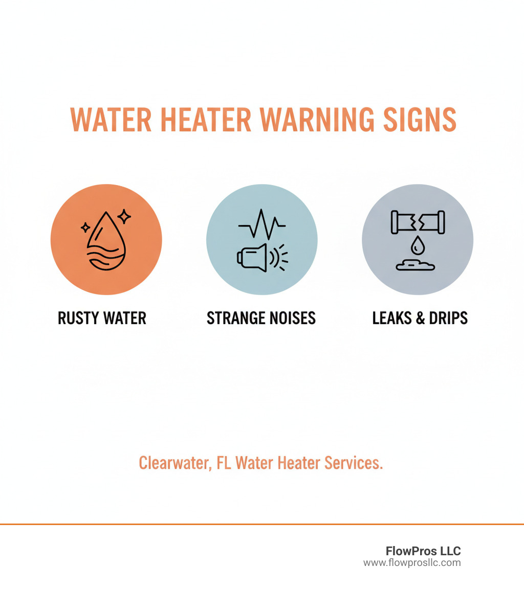 INFOGRAPHIC explaining the common signs of water heater failure like rusty water, strange noises, and leaks - local water heater installation and repair company in clearwater, fl infographic 
