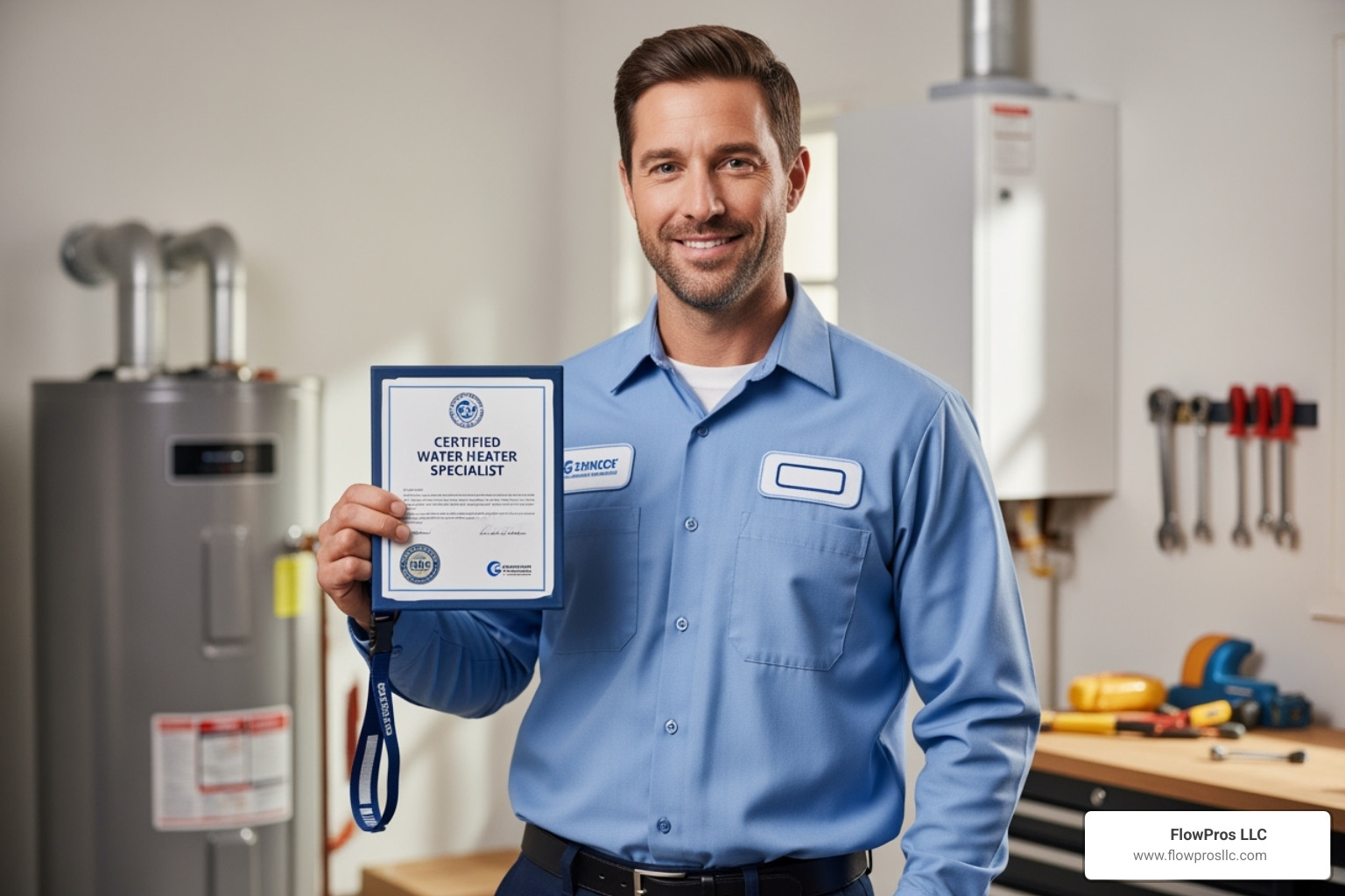 technician showing certification - certified water heater installation and repair technician in st. petersburg, fl technician showing certification - certified water heater installation and repair technician in st. petersburg, fl