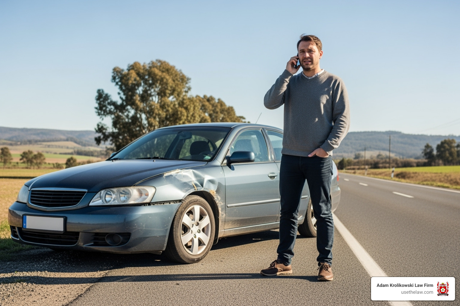 a driver on the phone by the side of the road after a minor accident - car accident lawyer garden grove ca