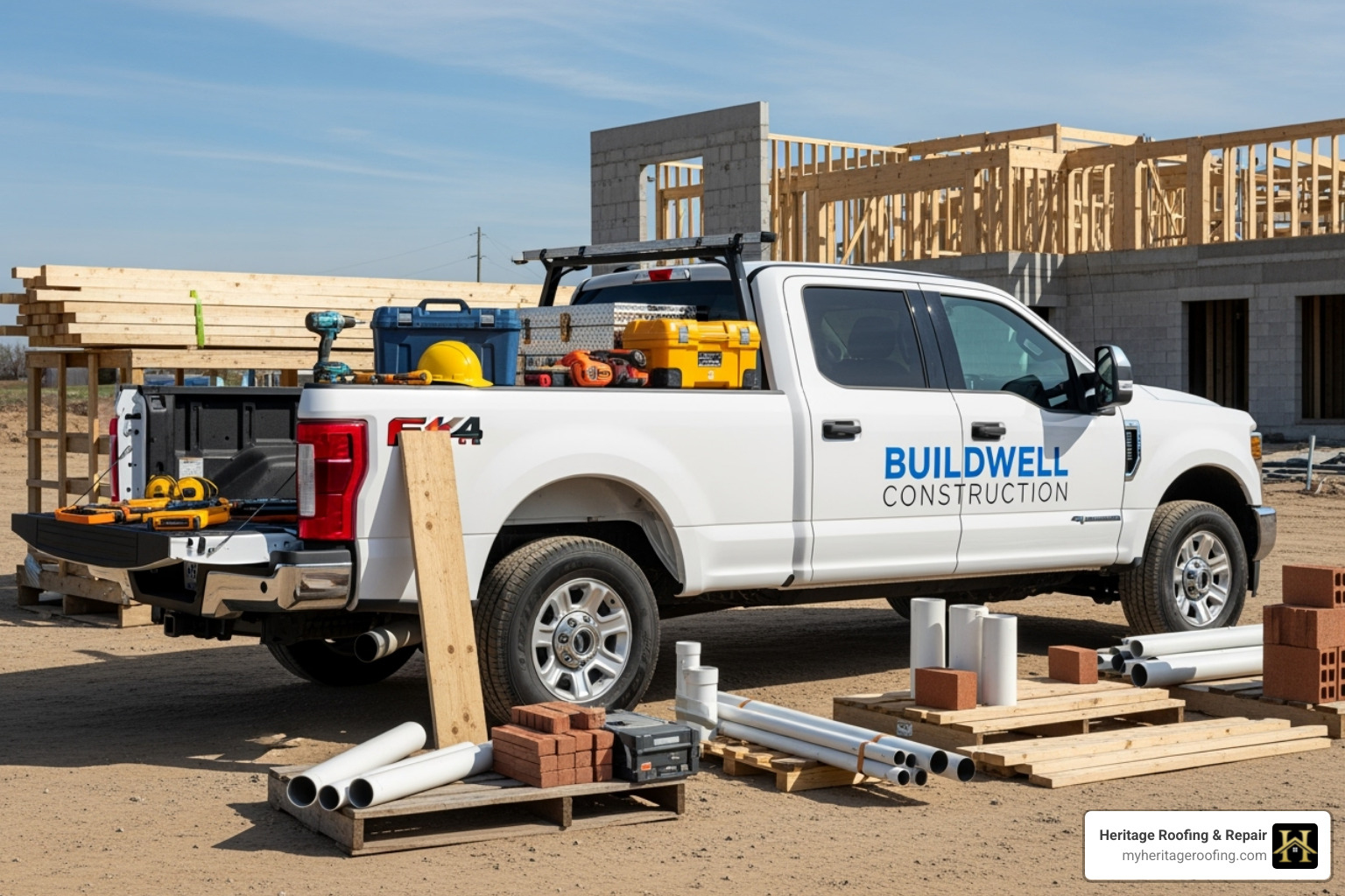 clean work site with a company truck - roofing Berryville AR