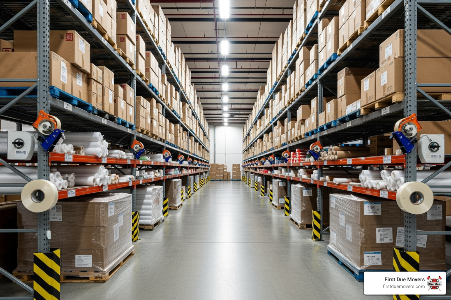 clean, organized warehouse aisle stocked with moving supplies - licensed moving supplies in bellevue wa clean, organized warehouse aisle stocked with moving supplies - licensed moving supplies in bellevue wa