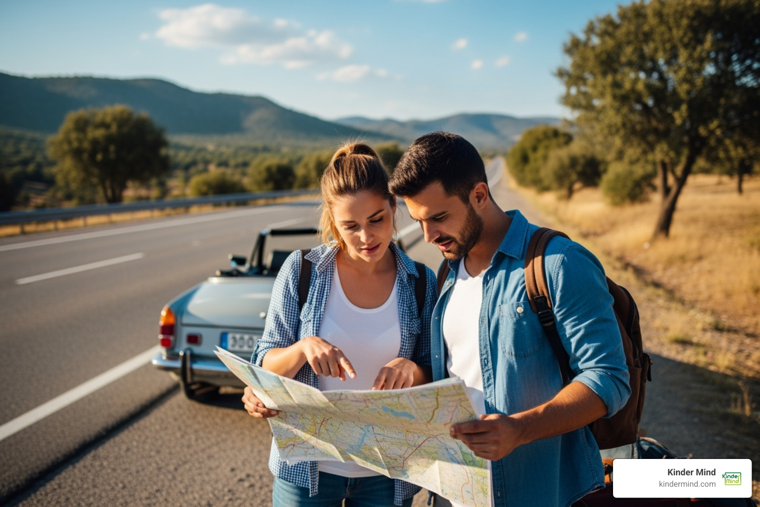 couple looking at map on open road - Opening up a relationship couple looking at map on open road - Opening up a relationship