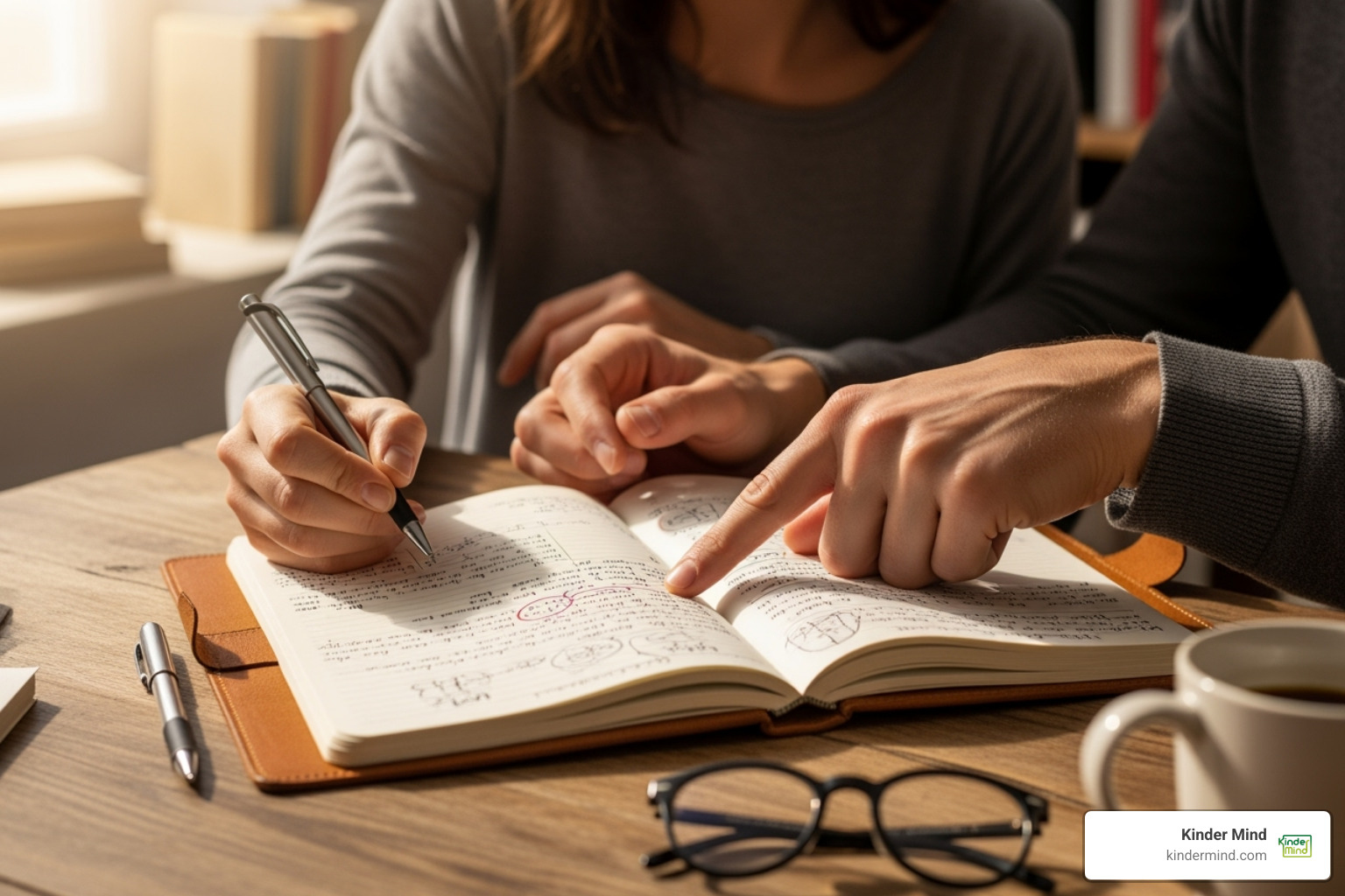 two people writing notes together in a journal - Opening up a relationship two people writing notes together in a journal - Opening up a relationship