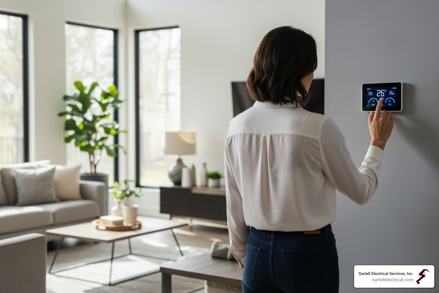 homeowner looking at thermostat - ac electrical repair homeowner looking at thermostat - ac electrical repair