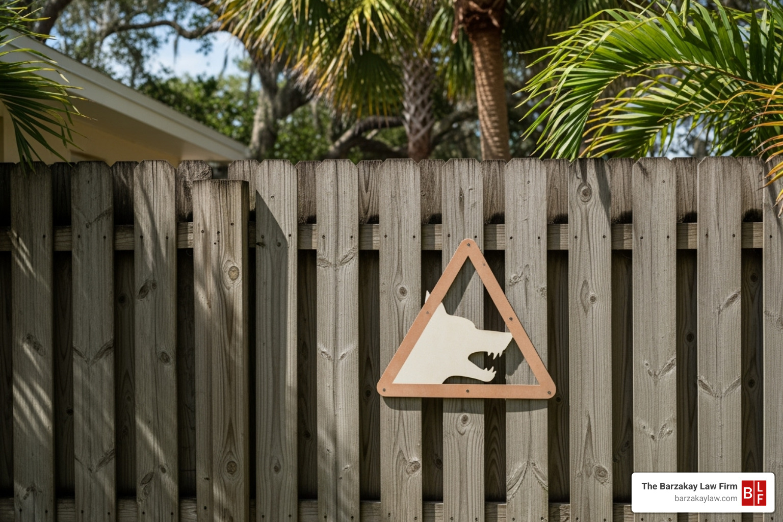 Beware of Dog sign on a residential fence in Florida - west palm beach dog bite attorney Beware of Dog sign on a residential fence in Florida - west palm beach dog bite attorney