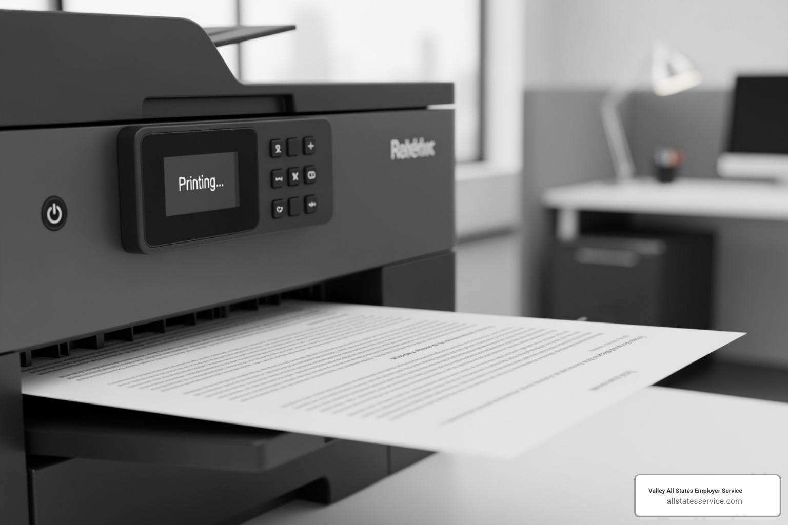 A printer printing a document with blurred text to represent an official notice. - E-Verify system requirements A printer printing a document with blurred text to represent an official notice. - E-Verify system requirements