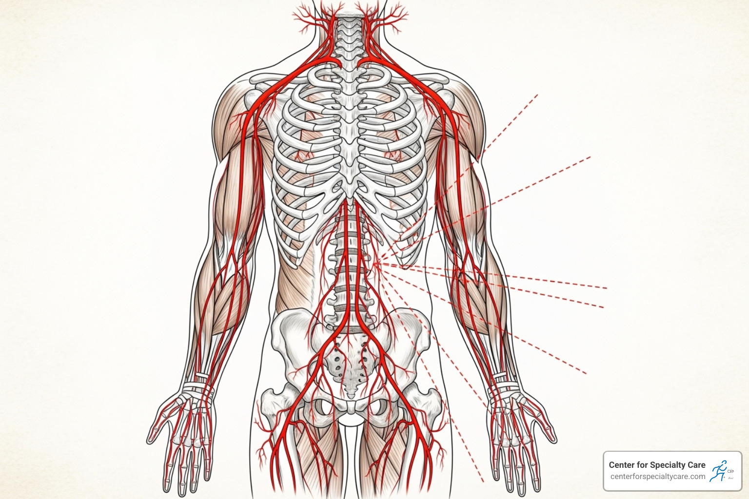 showing areas of radiating pain from the neck and lower back - Degenerative disc pain