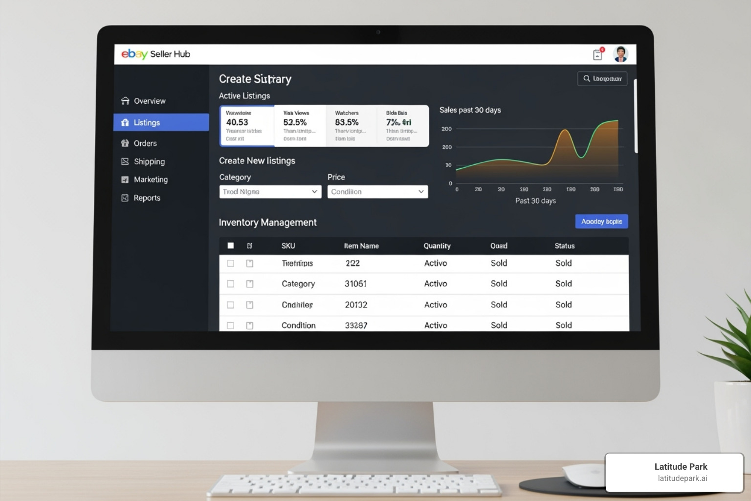 eBay Seller Hub dashboard highlighting listing features - listing tool eBay Seller Hub dashboard highlighting listing features - listing tool