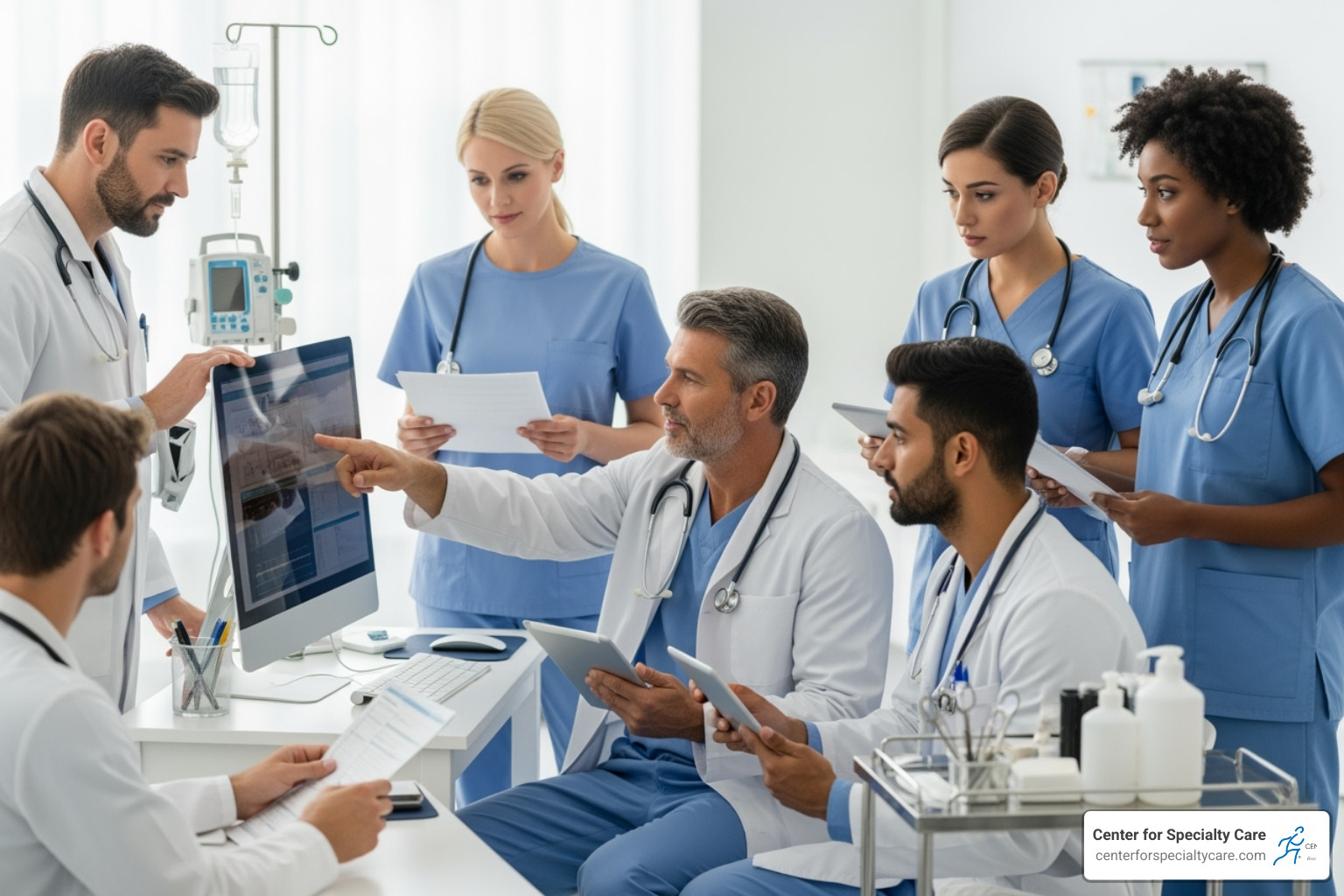 Diverse healthcare team collaborating - chronic pain treatment