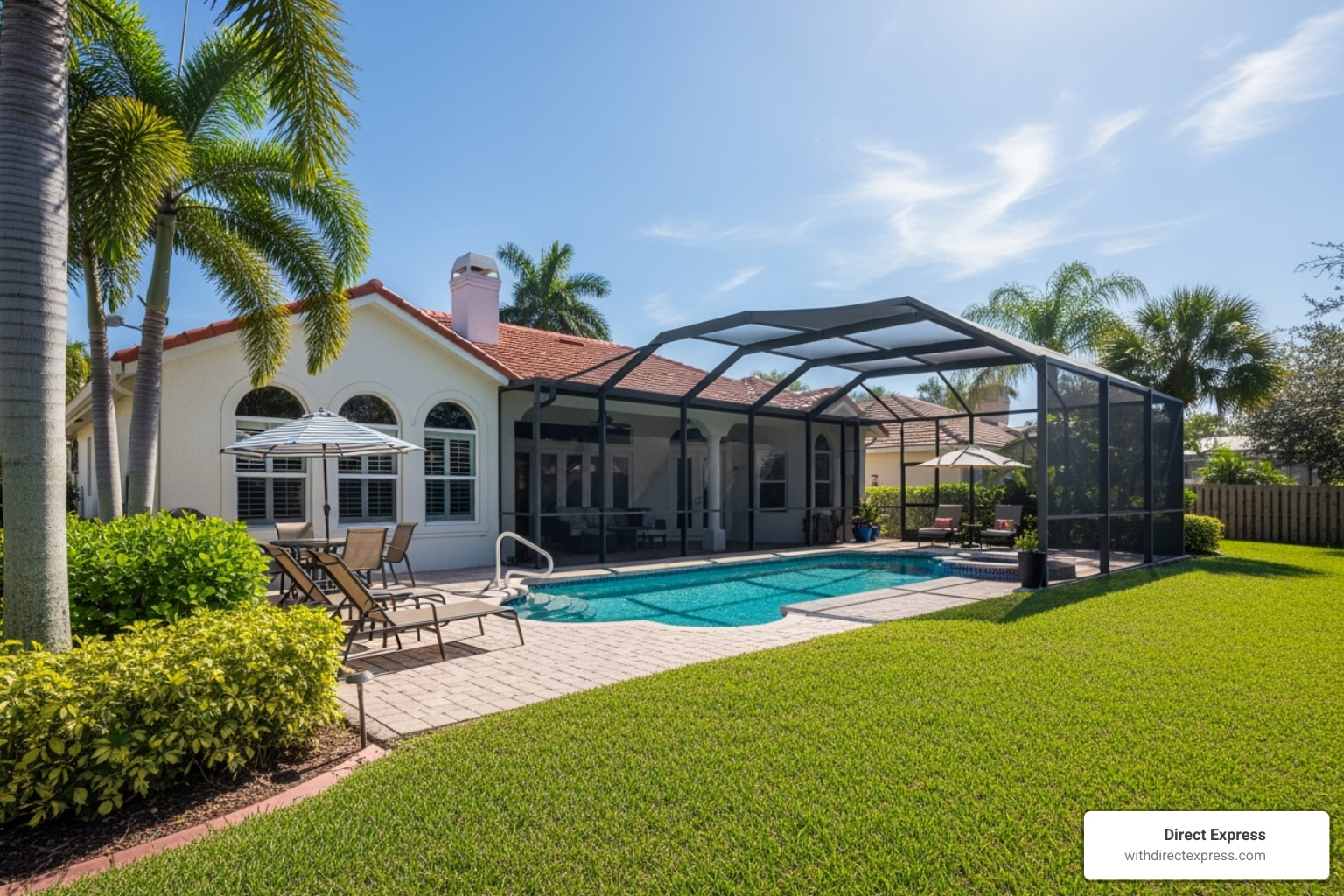 Classic Florida single-family home with a lanai and pool - houses in florida