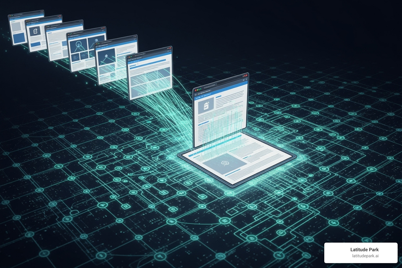 Visual showing duplicate pages being consolidated into a canonical page, representing the search index, content analysis, metadata, and duplicate content management - crawling indexing and ranking