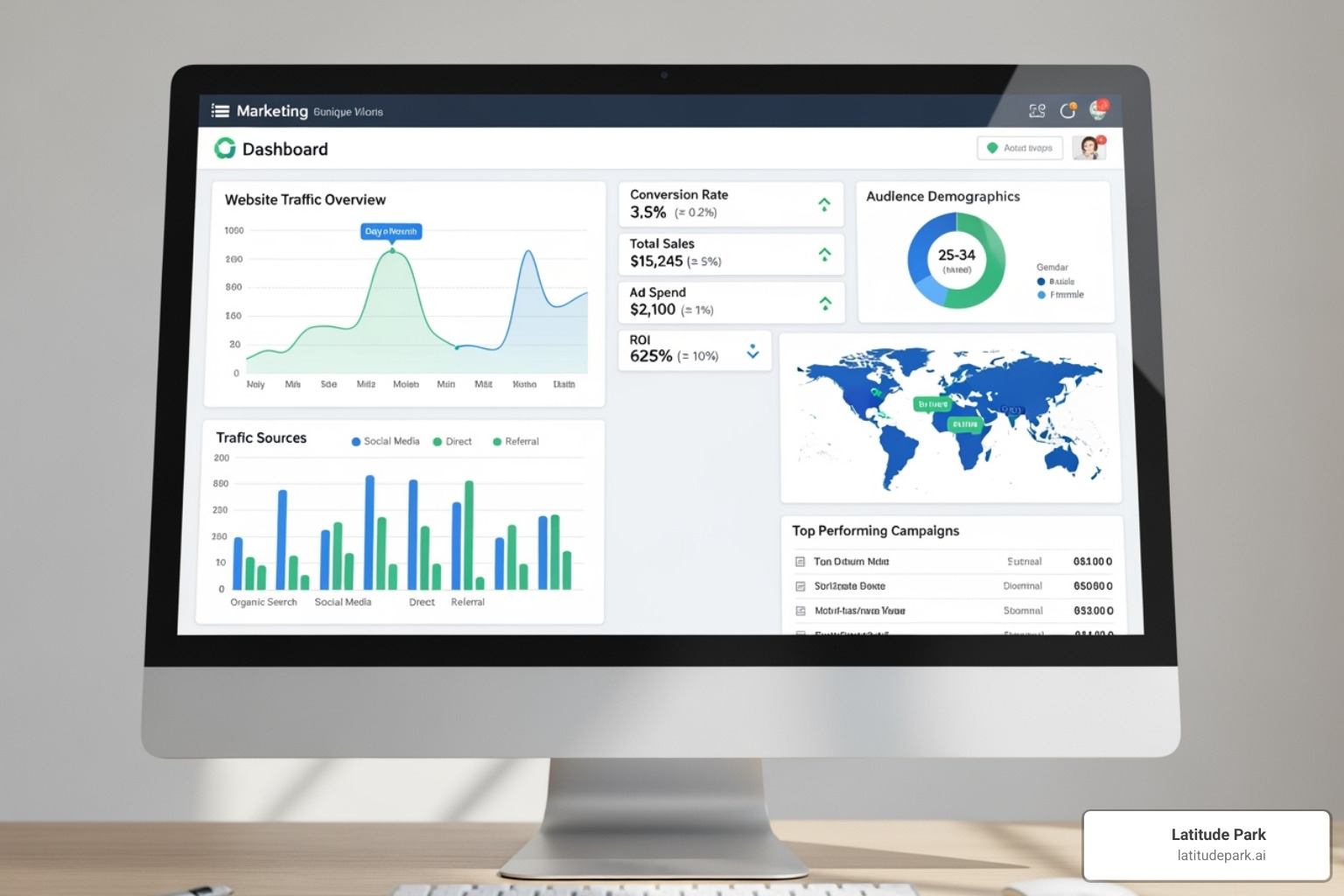 Marketing dashboard displaying key metrics - digital advertising space