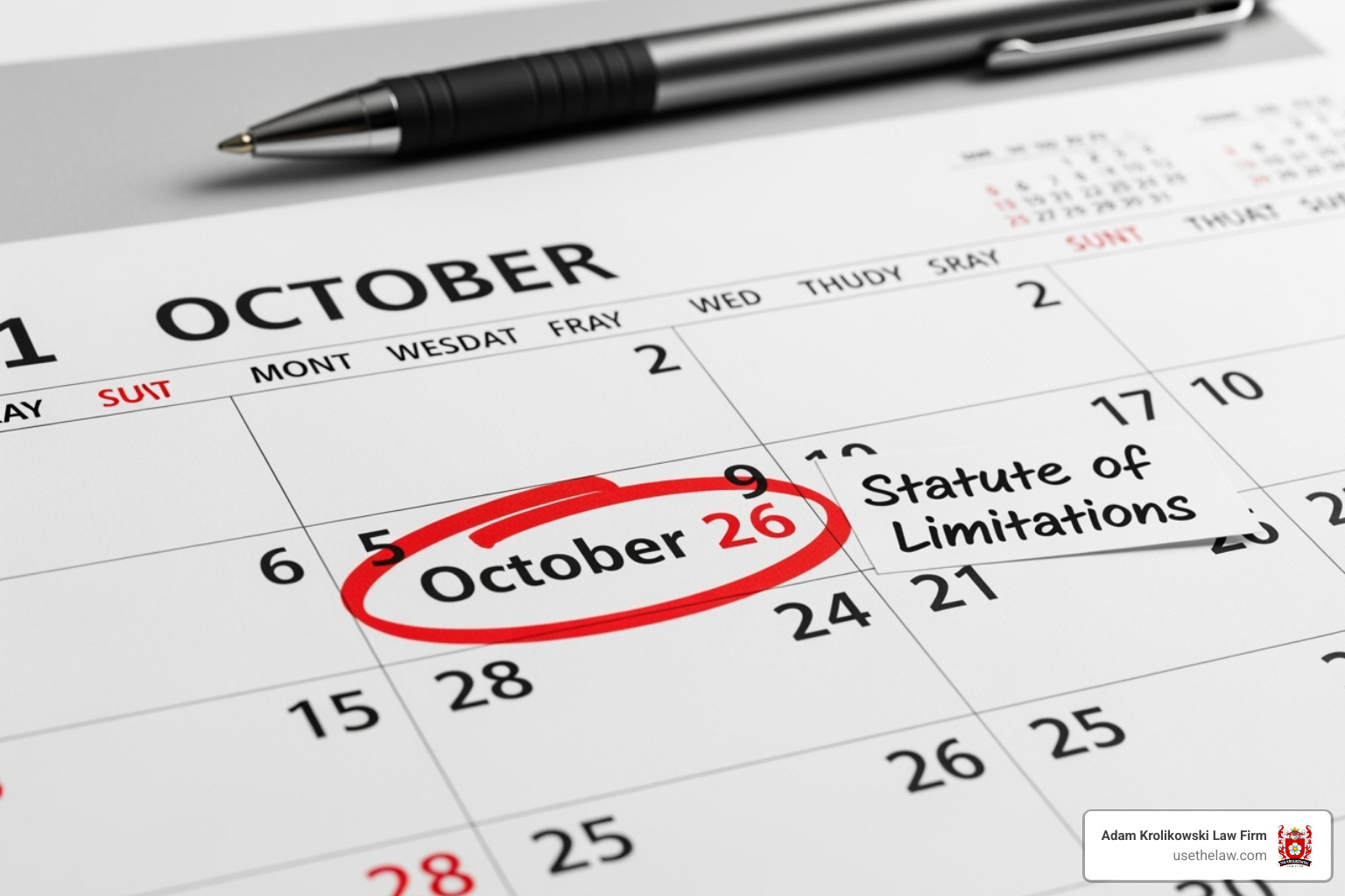 calendar with a date circled, highlighting the statute of limitations - personal injury legal calendar with a date circled, highlighting the statute of limitations - personal injury legal