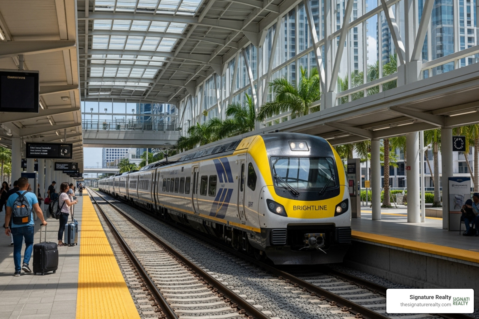 Brightline train at MiamiCentral station - office space midtown miami Brightline train at MiamiCentral station - office space midtown miami