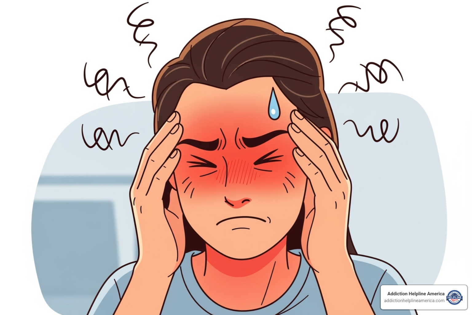 Cartoon illustration of a person experiencing a headache and flushing, representing MSG sensitivity symptoms - does msg make you addicted to food Cartoon illustration of a person experiencing a headache and flushing, representing MSG sensitivity symptoms - does msg make you addicted to food