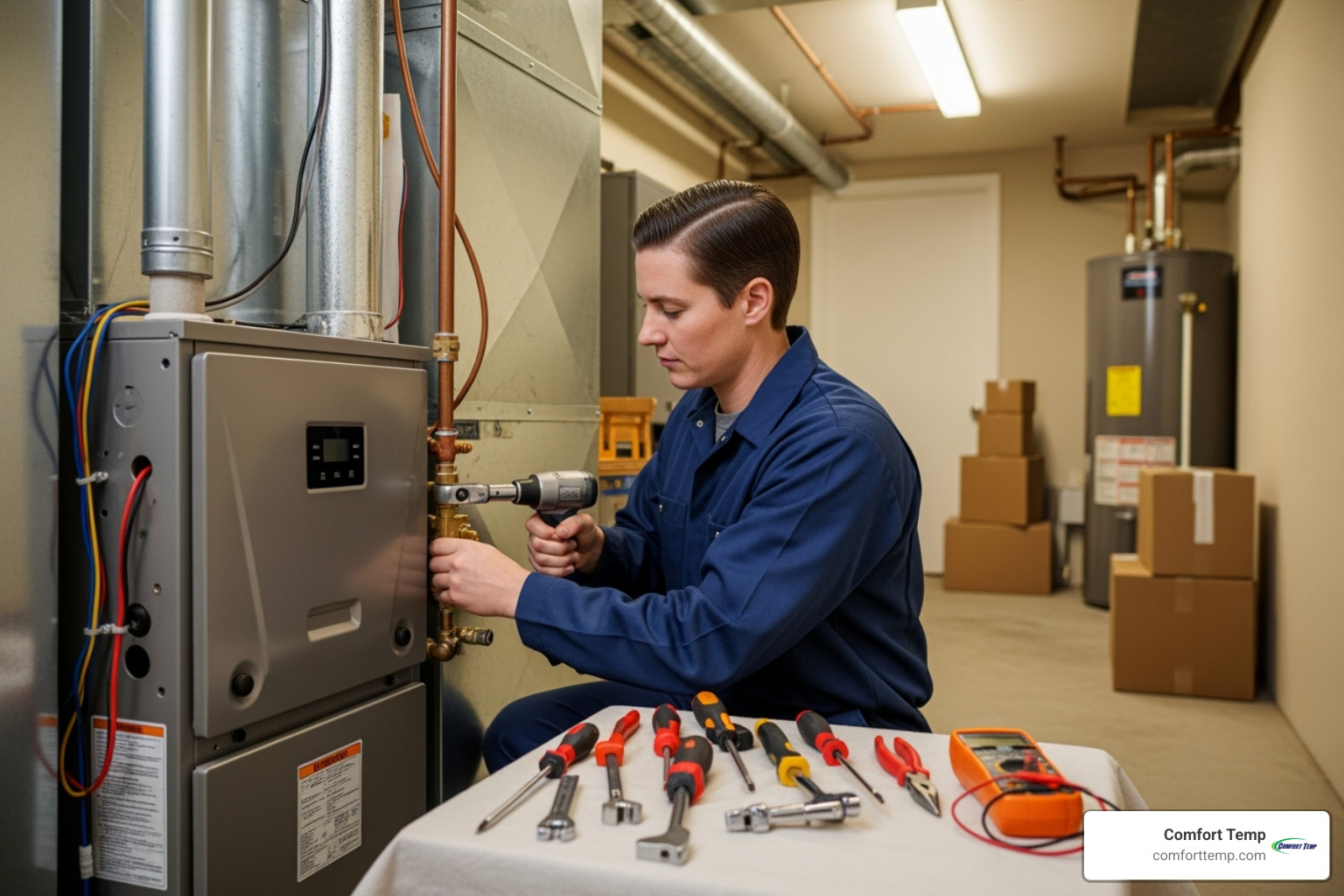 certified technician professionally installing a furnace - furnace installation Jacksonville FL certified technician professionally installing a furnace - furnace installation Jacksonville FL