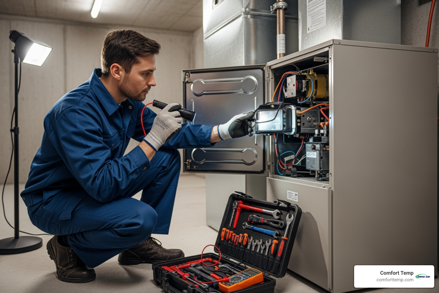 technician performing routine furnace maintenance - furnace installation Jacksonville FL technician performing routine furnace maintenance - furnace installation Jacksonville FL