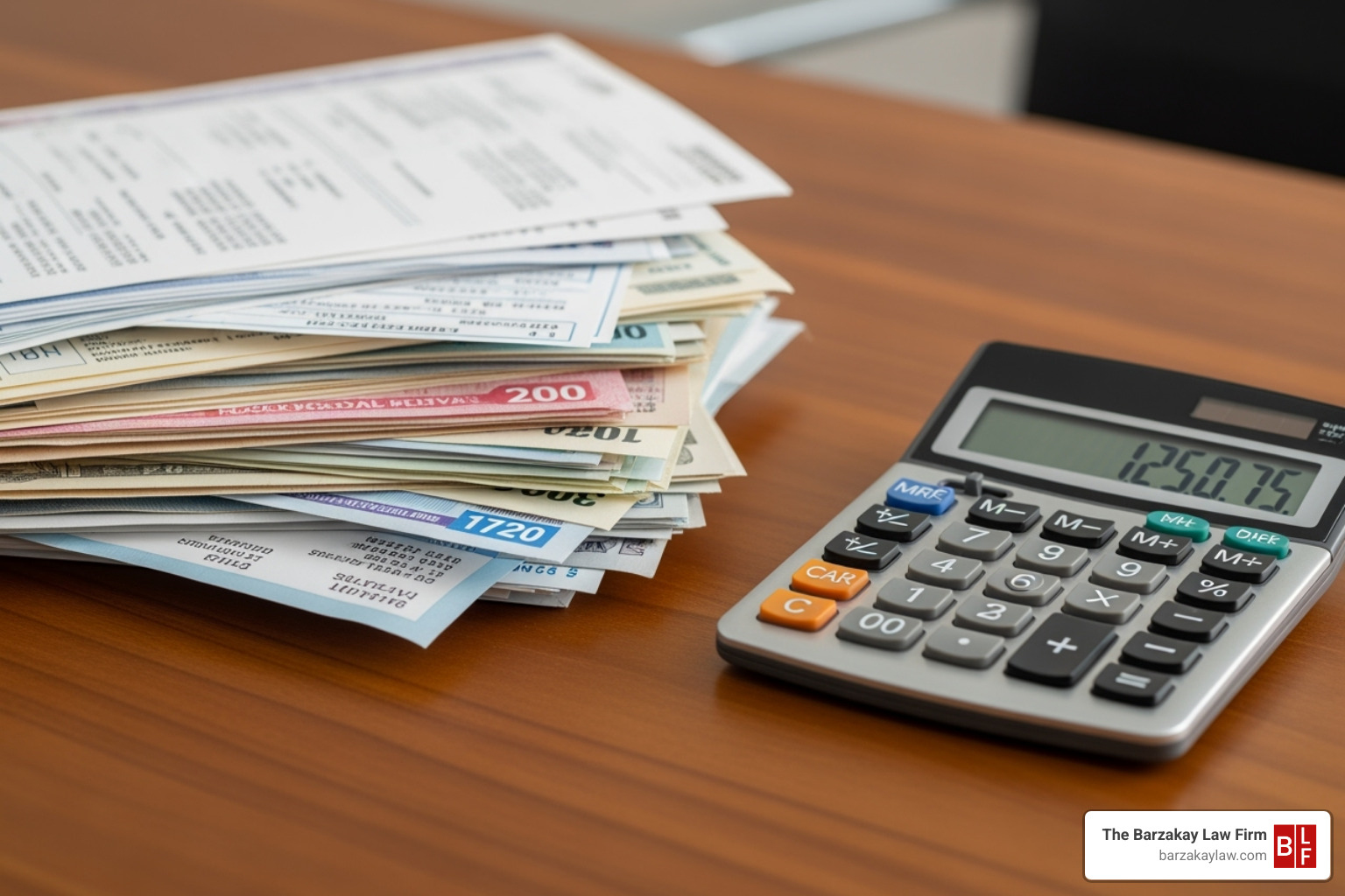 Calculator and medical bills on a desk - slip and fall attorney hollywood fl Calculator and medical bills on a desk - slip and fall attorney hollywood fl