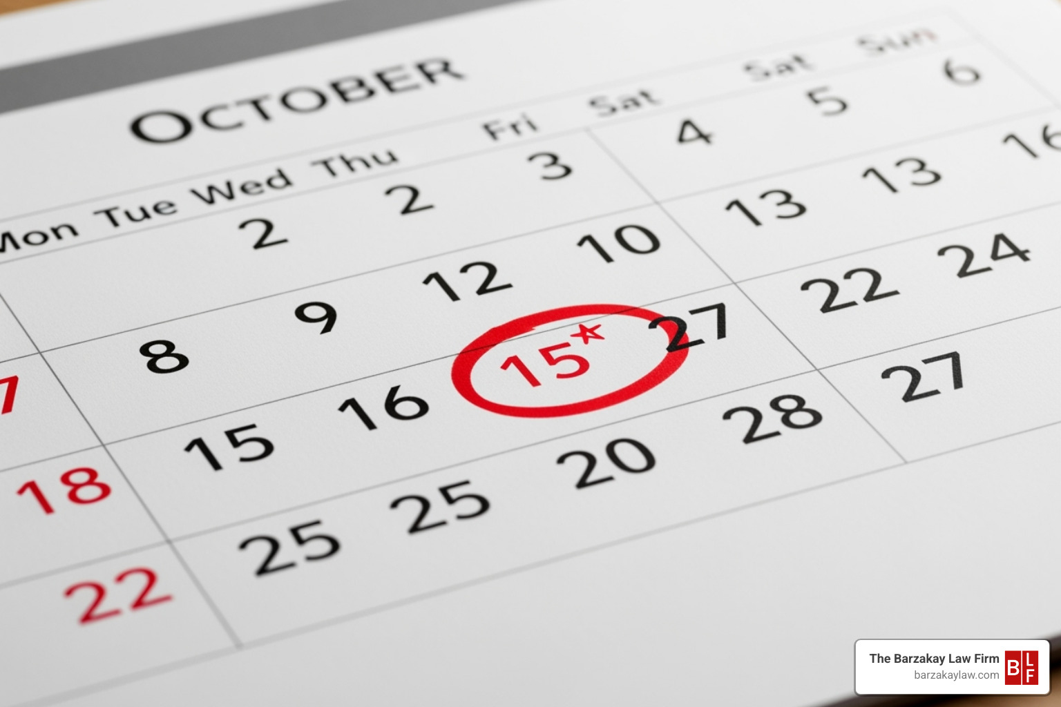 calendar with a date circled to represent a deadline - truck accident lawyer in hollywood