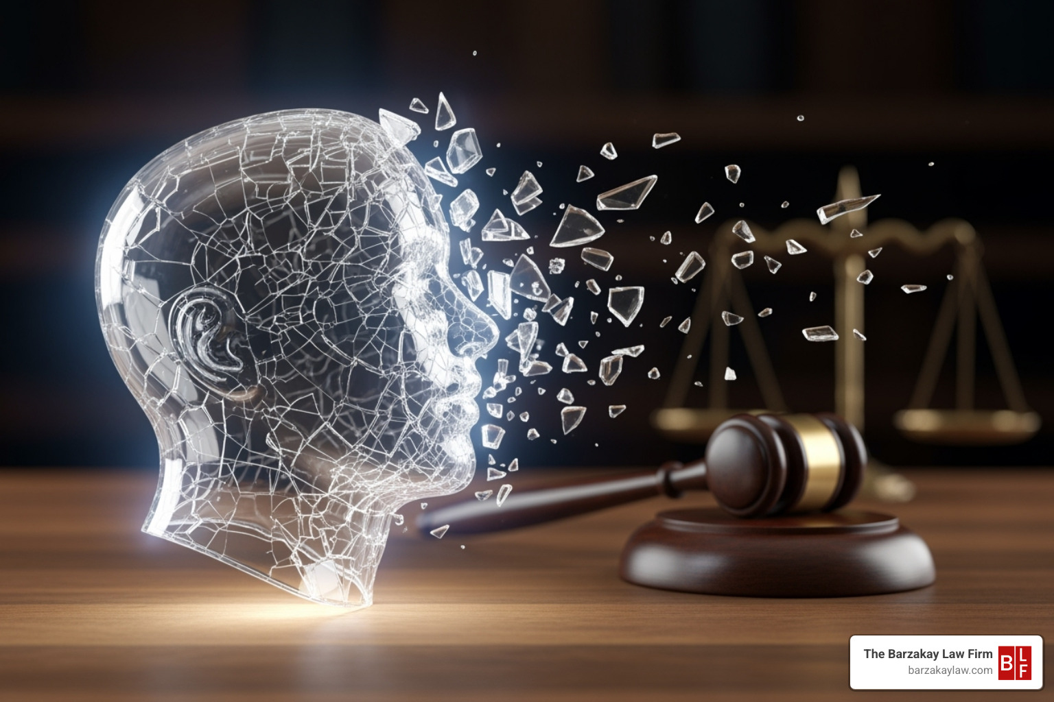 Illustration showing a healthy brain versus a brain with areas highlighted to indicate damage from a TBI - tbi injury settlements