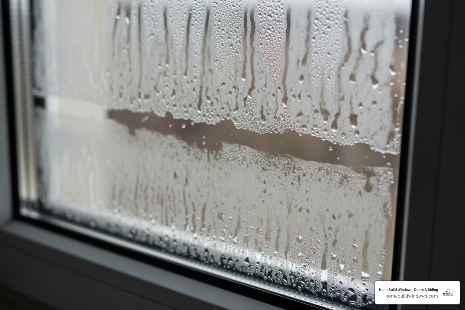 A foggy window with condensation between the panes, indicating a broken seal and a need for replacement - cost of replacing windows