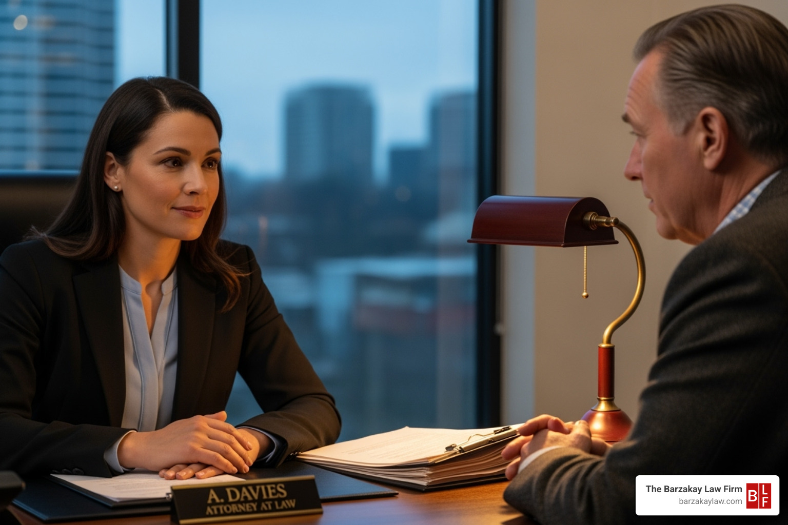 of a lawyer compassionately consulting with a client in an office setting - occupational disease lawyer