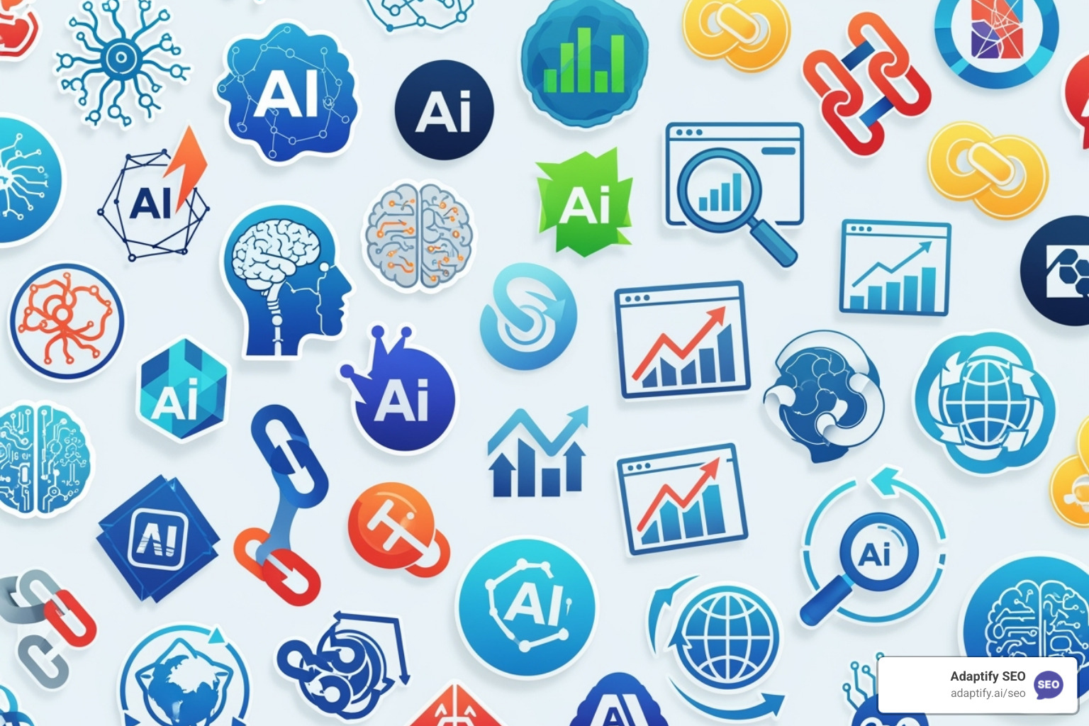 Collage of AI link building tool logos - AI link building automation