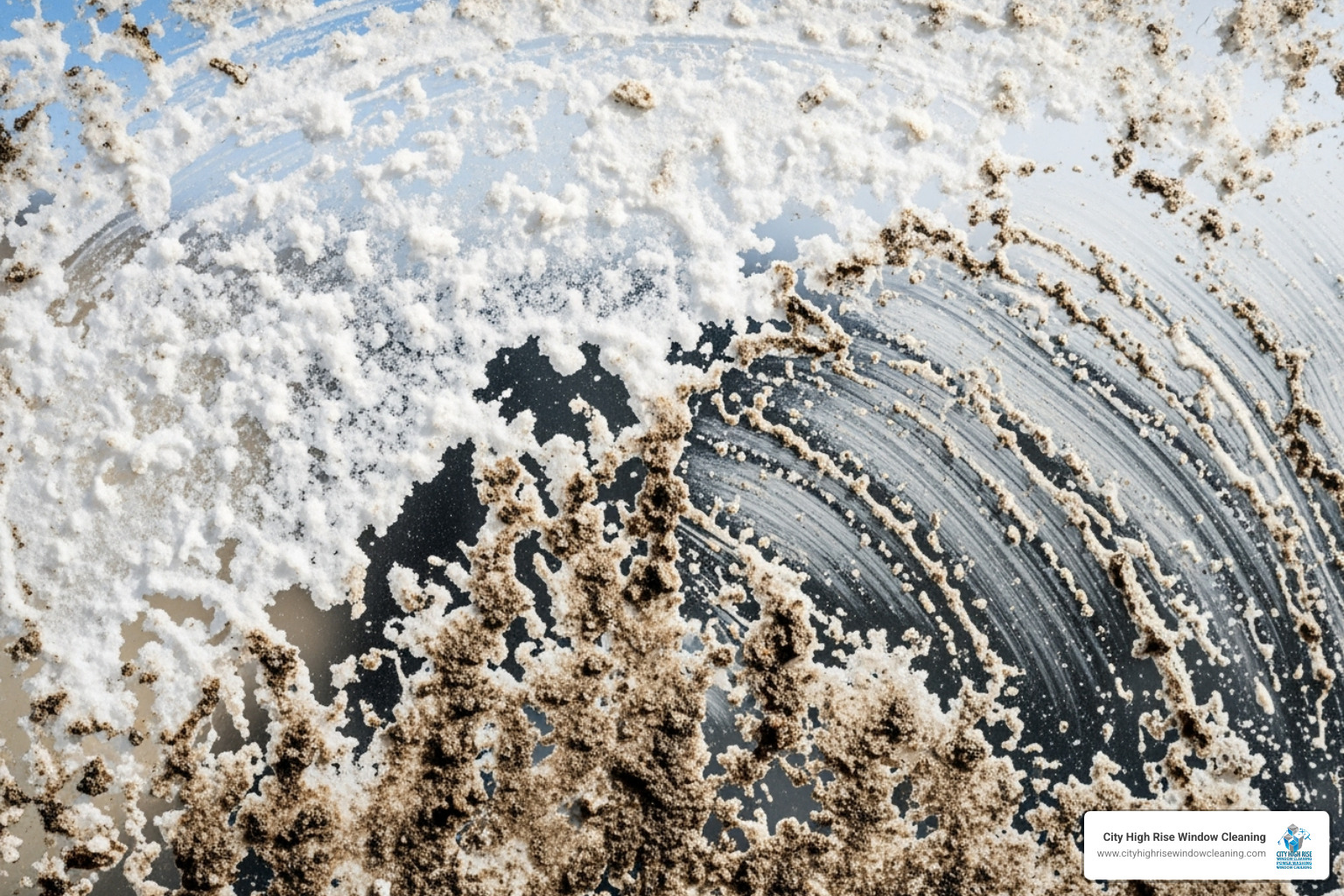 Close-up of a window covered in salt spray and grime before cleaning. - window cleaning services long island Close-up of a window covered in salt spray and grime before cleaning. - window cleaning services long island