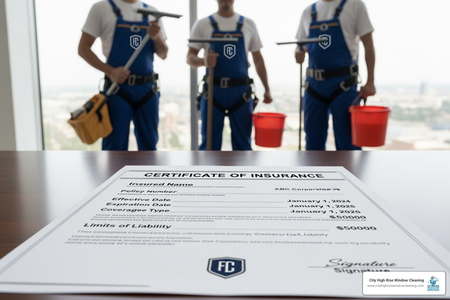 Insurance certificate and uniformed cleaning team. - window cleaning services long island Insurance certificate and uniformed cleaning team. - window cleaning services long island
