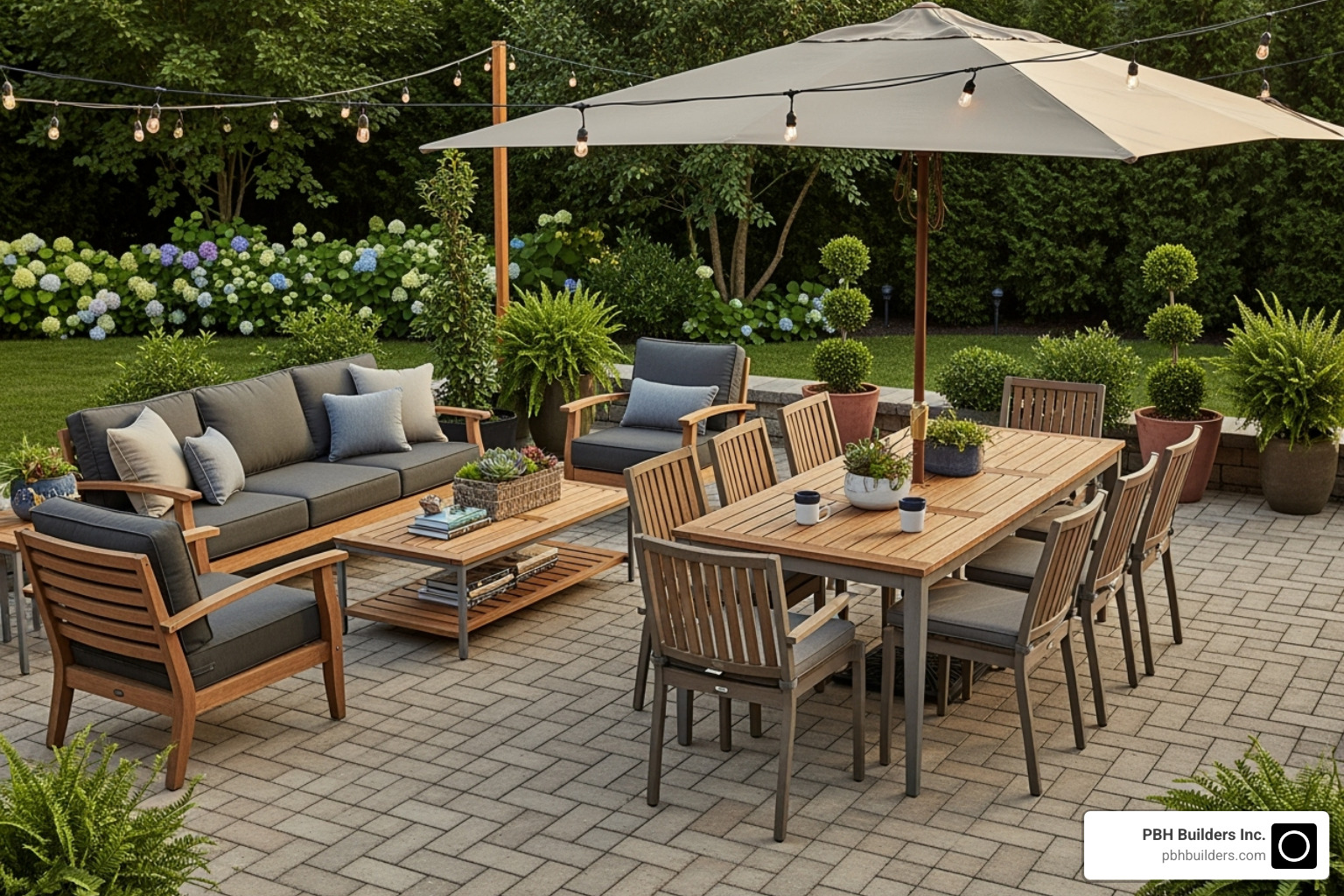 a classic basketweave paver patio with outdoor furniture - herringbone paver pattern