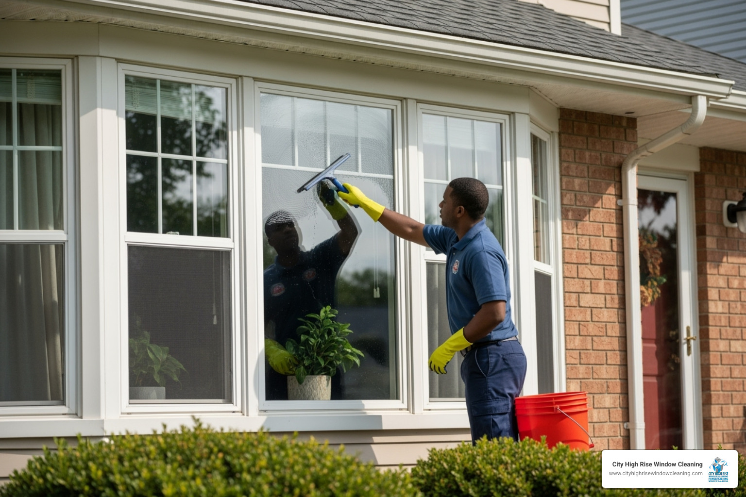 Professional cleaner working on a multi-pane window in a New Jersey home - home window cleaning services near me Professional cleaner working on a multi-pane window in a New Jersey home - home window cleaning services near me
