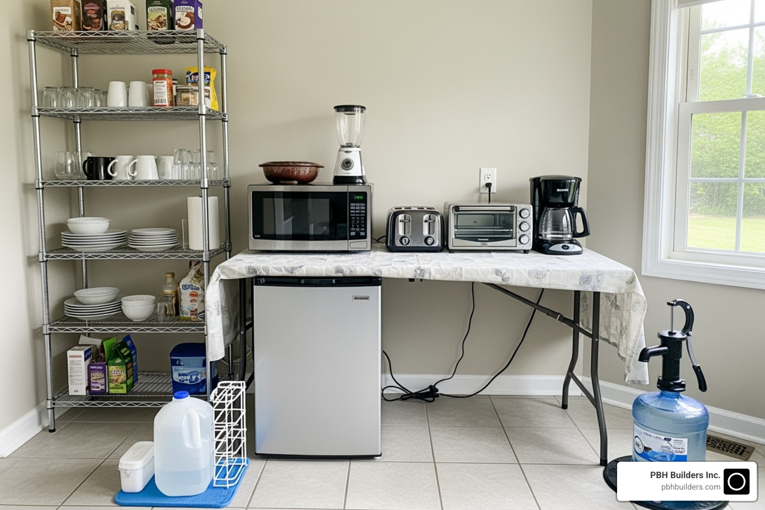 clean, temporary kitchen setup in a dining room or basement - Kitchen remodel planning guide clean, temporary kitchen setup in a dining room or basement - Kitchen remodel planning guide