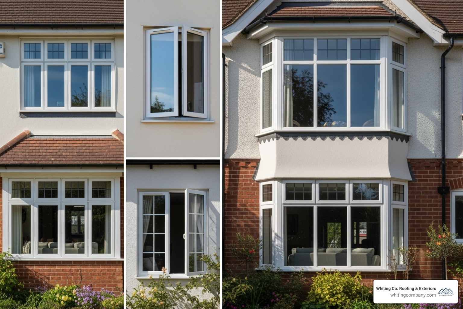 An image showcasing various window styles including double-hung, casement, and bay windows. - window installation Columbia