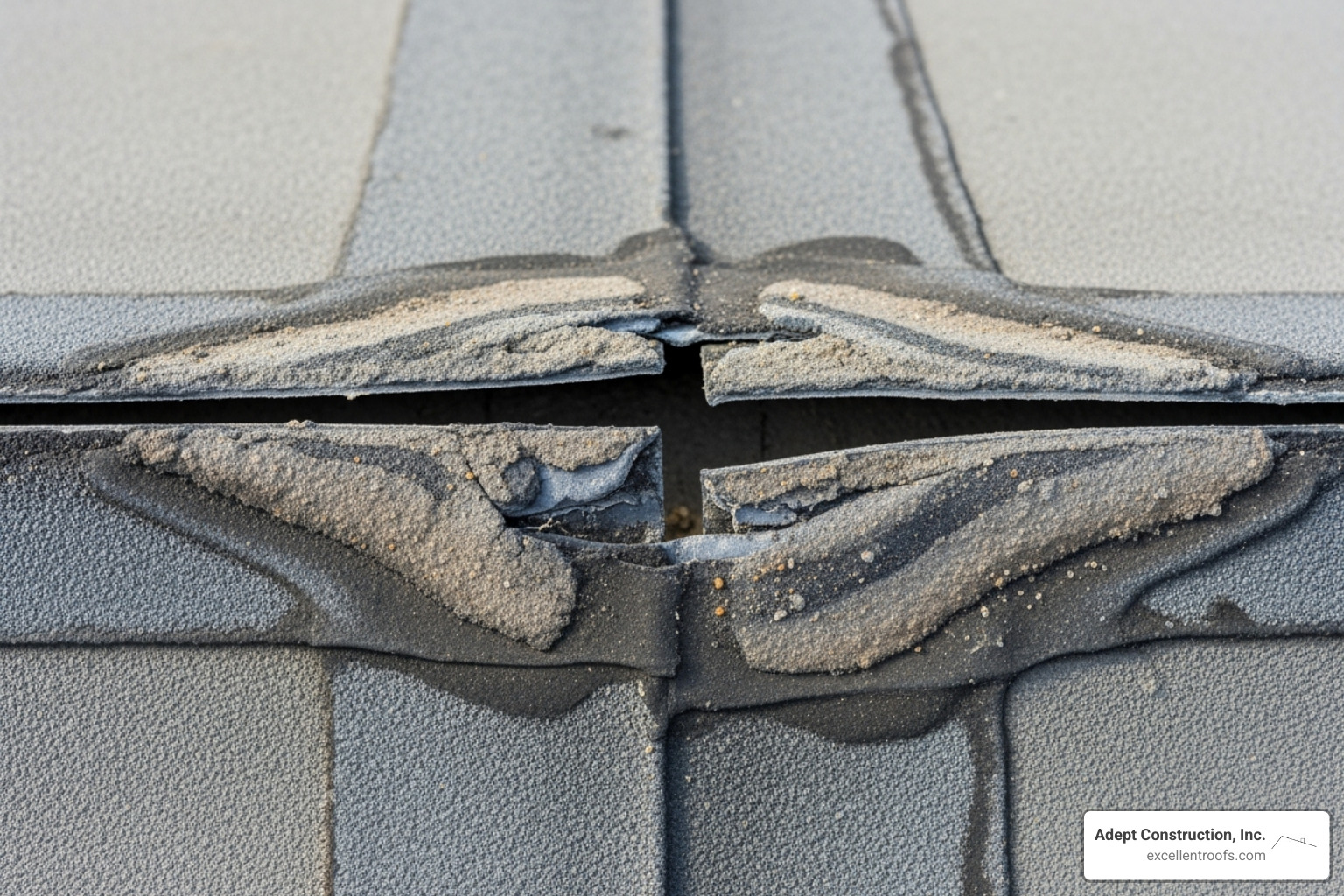 Damaged EPDM roof showing seam separation - EPDM roof repair Illinois