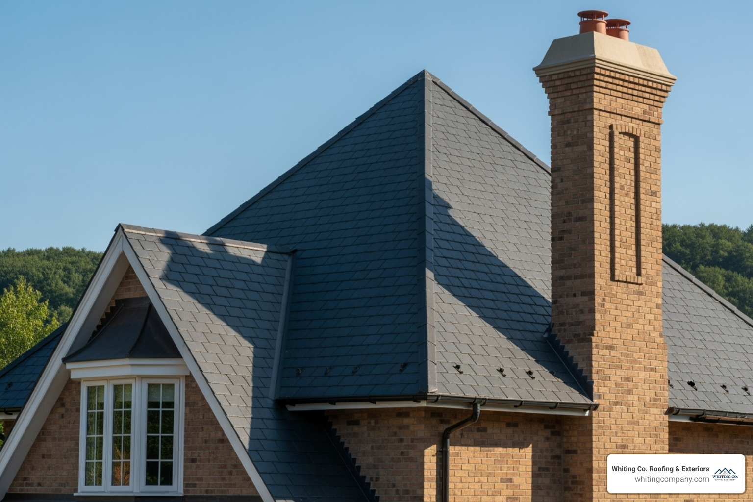 steep-pitched roof with a chimney - shingle roof repair cost