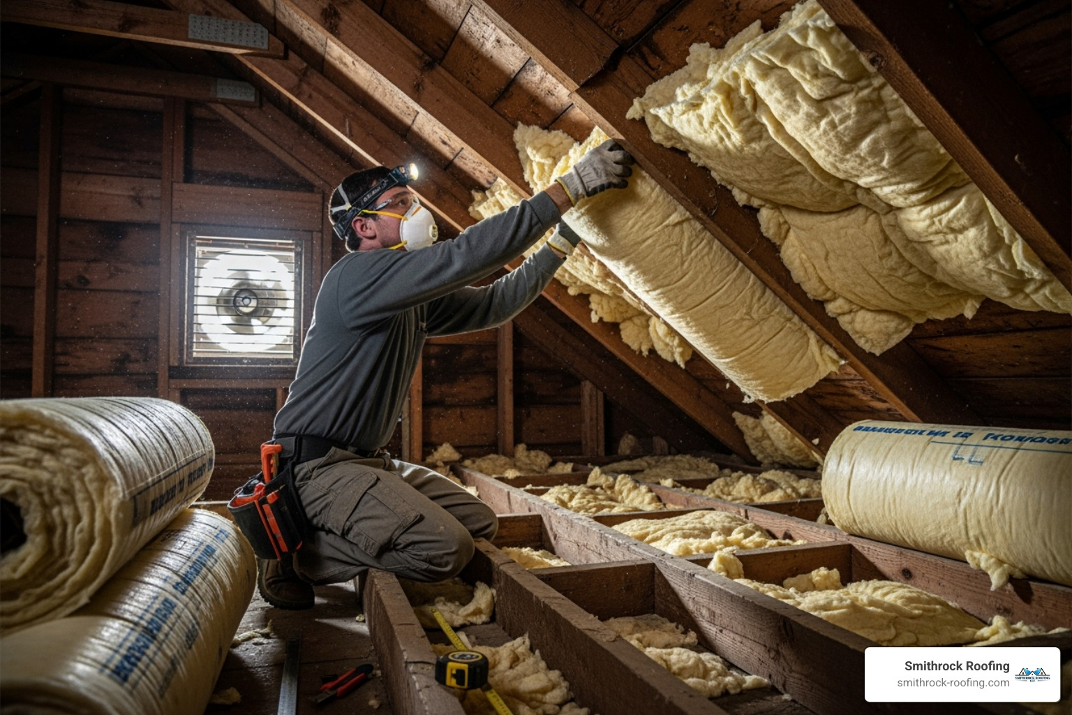 of insulation being installed in an attic - energy efficient upgrades