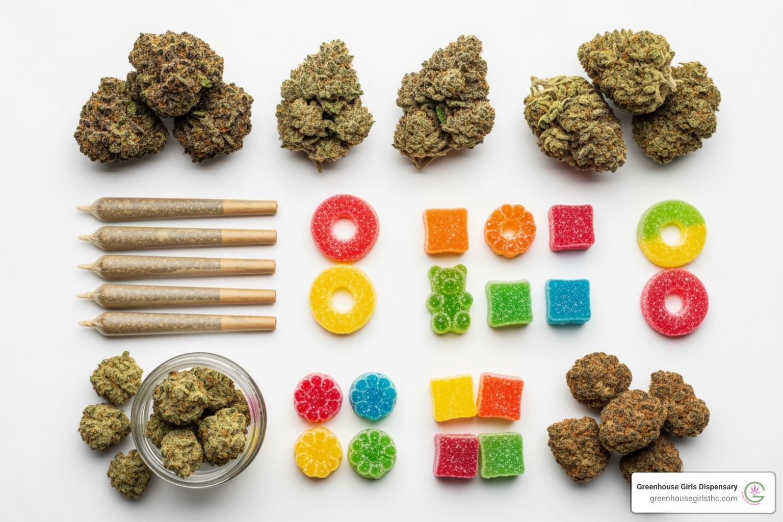 Variety of THCa products like flower, pre-rolls, and gummies - thca dispensary near me