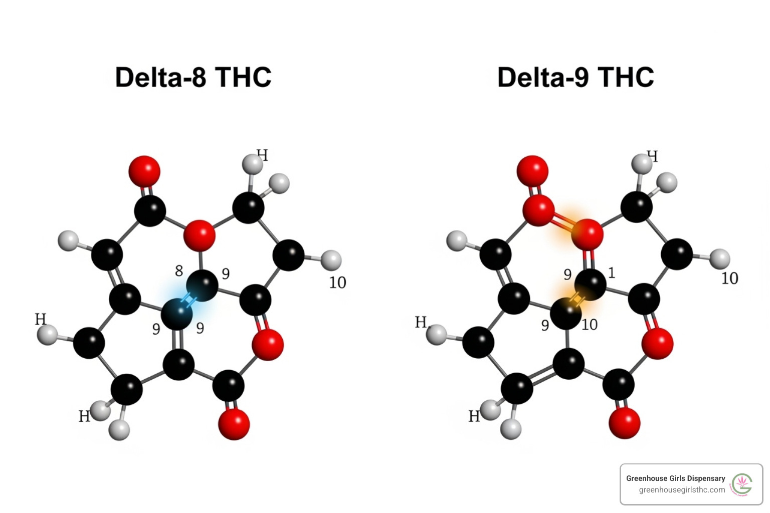 diagram showing the chemical difference between Delta-8 and Delta-9 THC - best delta 8 drinks diagram showing the chemical difference between Delta-8 and Delta-9 THC - best delta 8 drinks