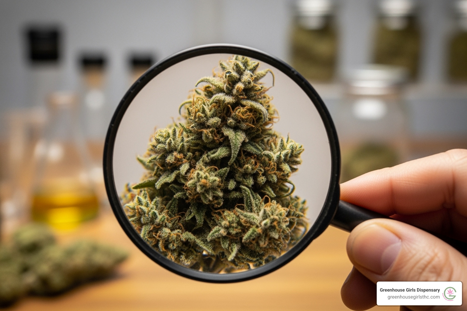 person inspecting a hemp bud with a magnifying glass - Hemp flower effects person inspecting a hemp bud with a magnifying glass - Hemp flower effects