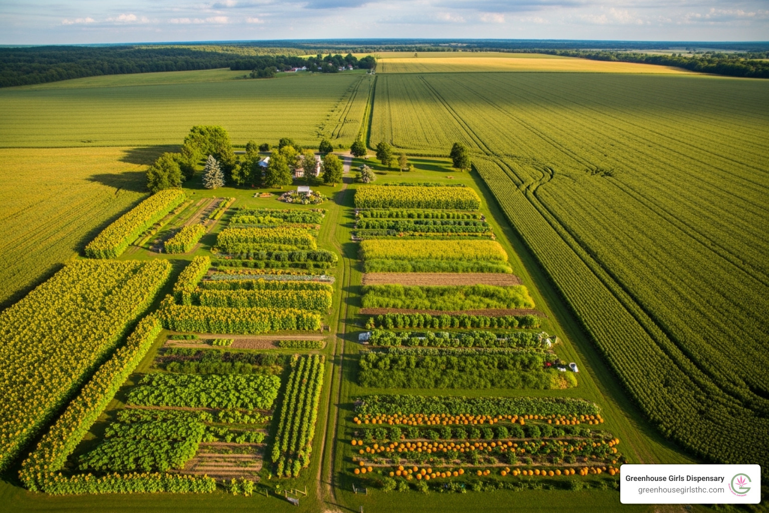 contrasting small diverse farm with large monoculture field - Small family farms