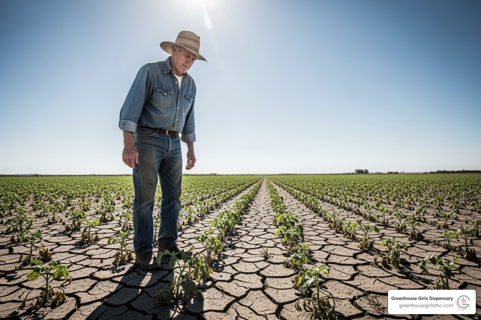 farmer assessing crops affected by drought - Small family farms