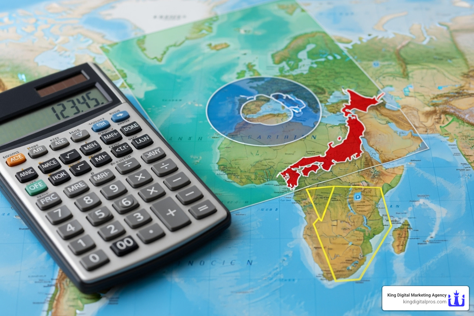 calculator overlaid on a map with multiple geofenced locations - Geofencing advertising cost