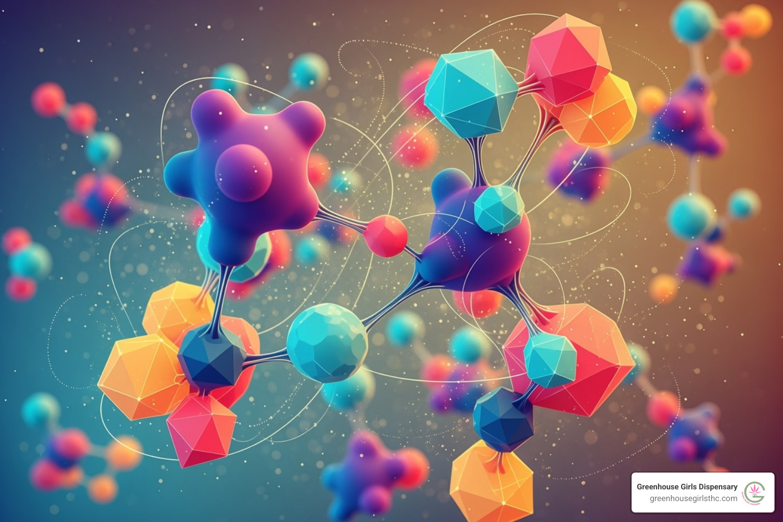 molecules interacting together to represent synergy - Hemp flower effects molecules interacting together to represent synergy - Hemp flower effects