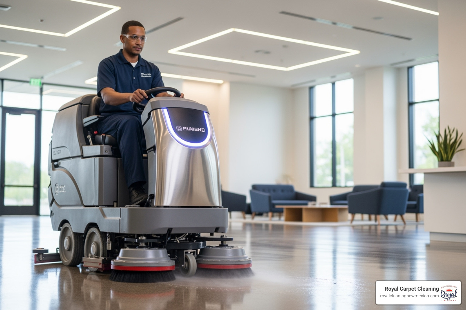 cleaning professional using advanced equipment in a commercial setting - Albuquerque commercial cleaning company